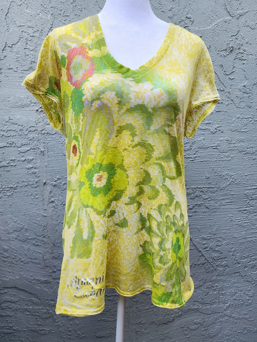 Armani Exchange Floral V-Neck Top Shirt Yellow Green Women’s (M)